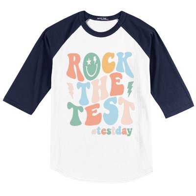 Rock The Test Testing Day Retro Motivational Teacher Student Baseball Sleeve Shirt