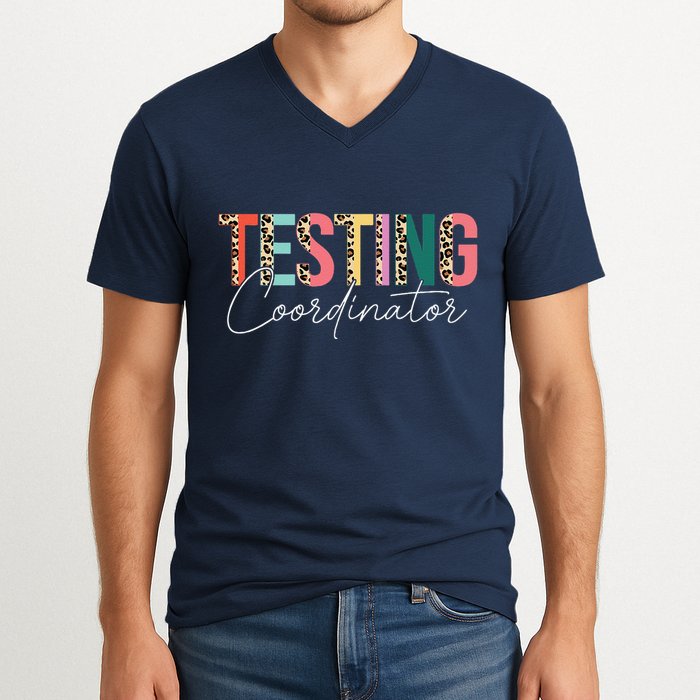 Rock The Test Teacher Test Day Testing Coordinator Leopard V-Neck T-Shirt