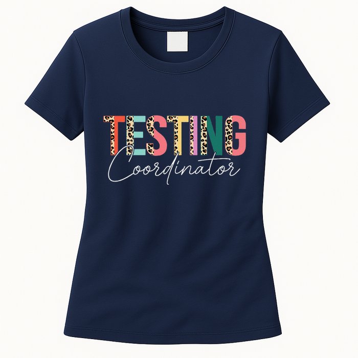 Rock The Test Teacher Test Day Testing Coordinator Leopard Womens T-Shirt