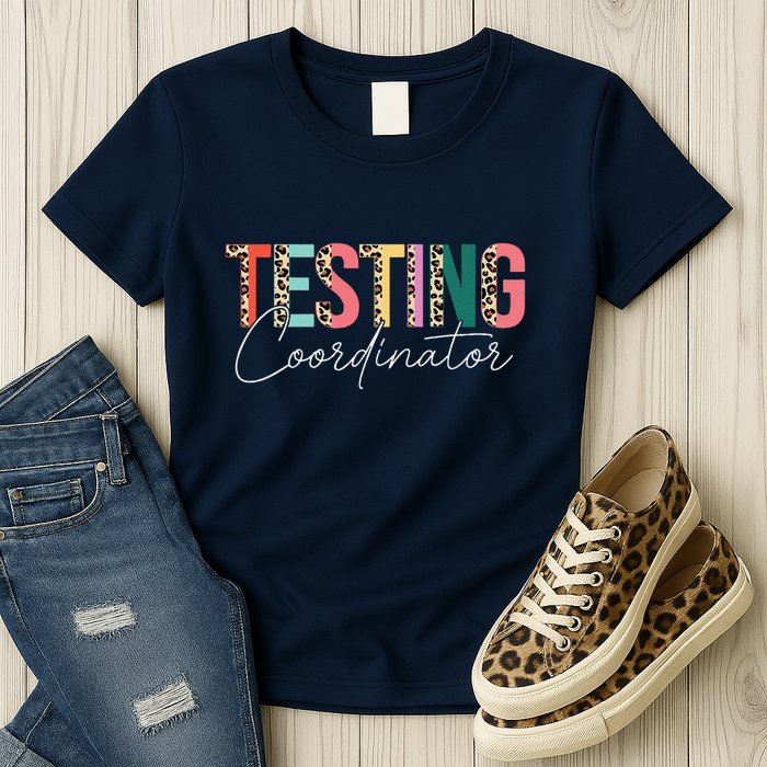 Rock The Test Teacher Test Day Testing Coordinator Leopard Womens T-Shirt