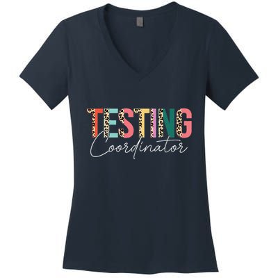 Rock The Test Teacher Test Day Testing Coordinator Leopard Women's V-Neck T-Shirt