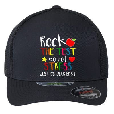 Rock The Test Teacher Test Day Testing Day Funny Teacher Flexfit Unipanel Trucker Cap