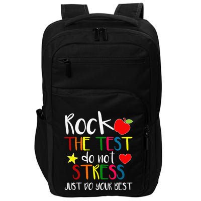 Rock The Test Teacher Test Day Testing Day Funny Teacher Impact Tech Backpack