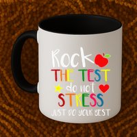 Rock The Test Teacher Test Day Testing Day Funny Teacher Mug
