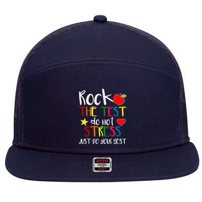 Rock The Test Teacher Test Day Testing Day Funny Teacher 7 Panel Mesh Trucker Snapback Hat