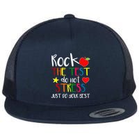 Rock The Test Teacher Test Day Testing Day Funny Teacher Flat Bill Trucker Hat