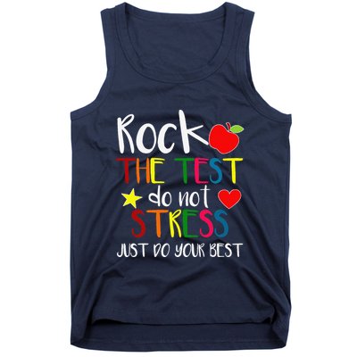 Rock The Test Teacher Test Day Testing Day Funny Teacher Tank Top