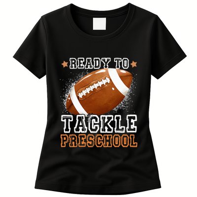 Ready To Tackle Preschool Football First Day Of School Womens T-Shirt