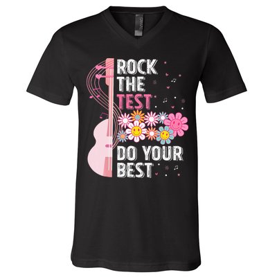 Rock The Test Do Your Best Testing Day Teachers Students V-Neck T-Shirt