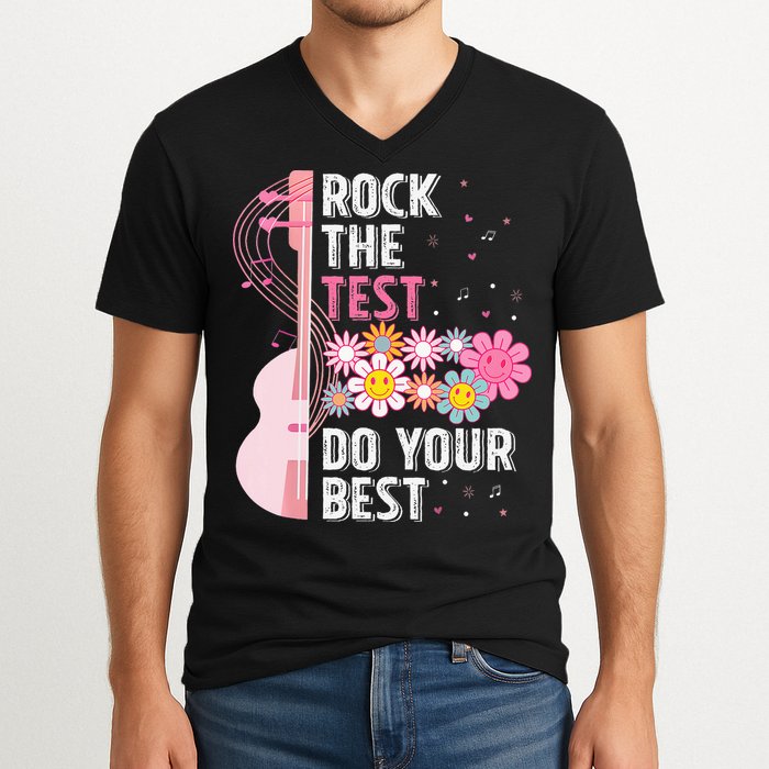 Rock The Test Do Your Best Testing Day Teachers Students V-Neck T-Shirt