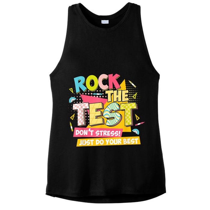 Rock The Test Day Motivational Retro Teachers Testing Day Ladies PosiCharge Tri-Blend Wicking Tank