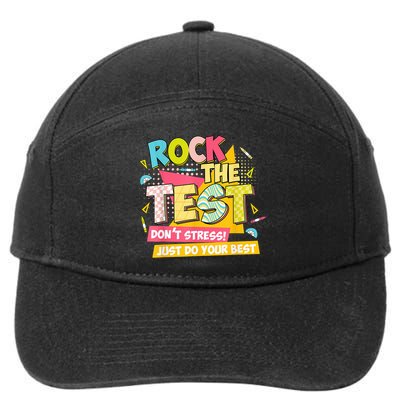 Rock The Test Day Motivational Retro Teachers Testing Day 7-Panel Snapback Hat
