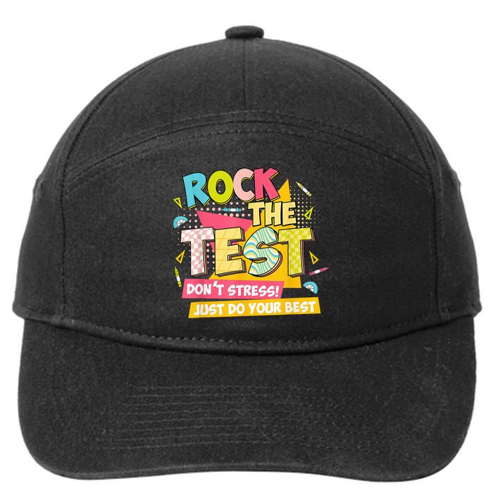 Rock The Test Day Motivational Retro Teachers Testing Day 7-Panel Snapback Hat