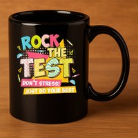 Rock The Test Day Motivational Retro Teachers Testing Day 11oz C Handle Ceramic Mug
