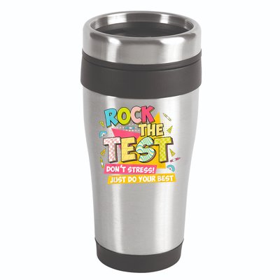 Rock The Test Day Motivational Retro Teachers Testing Day 16oz Travel Tumbler