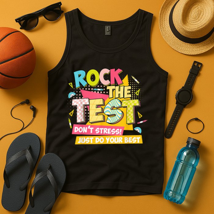 Rock The Test Day Motivational Retro Teachers Testing Day Tank Top