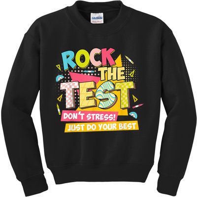 Rock The Test Day Motivational Retro Teachers Testing Day Kids Sweatshirt