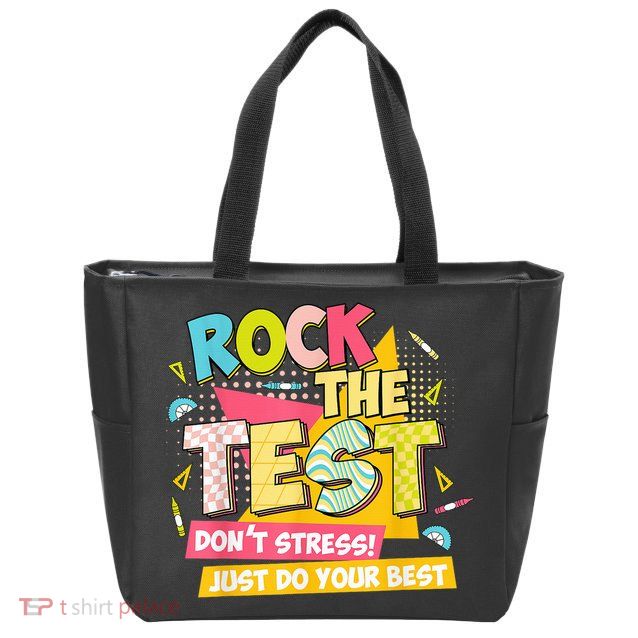 Rock The Test Day Motivational Retro Teachers Testing Day Zip Tote Bag