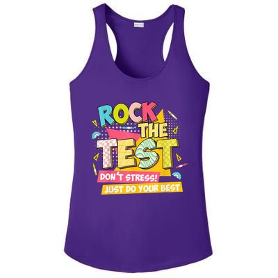 Rock The Test Day Motivational Retro Teachers Testing Day Ladies PosiCharge Competitor Racerback Tank