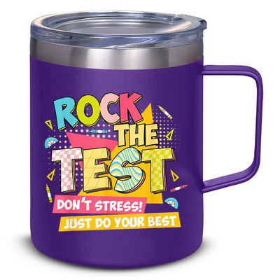 Rock The Test Day Motivational Retro Teachers Testing Day 12oz Stainless Steel Coffee Mug