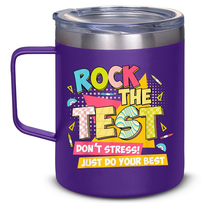 Rock The Test Day Motivational Retro Teachers Testing Day 12oz Stainless Steel Coffee Mug