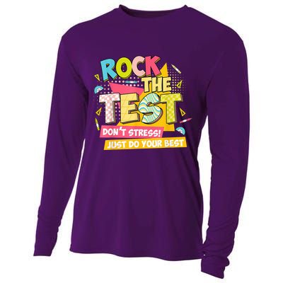 Rock The Test Day Motivational Retro Teachers Testing Day Cooling Performance Long Sleeve Crew