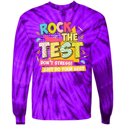 Rock The Test Day Motivational Retro Teachers Testing Day Tie-Dye Long Sleeve Shirt