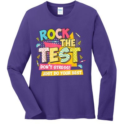 Rock The Test Day Motivational Retro Teachers Testing Day Ladies Long Sleeve Shirt