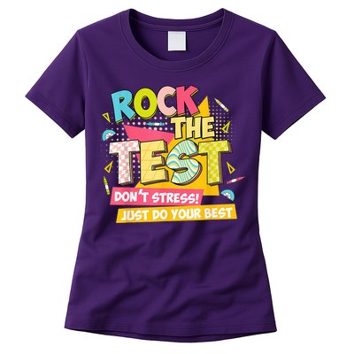 Rock The Test Day Motivational Retro Teachers Testing Day Womens T-Shirt