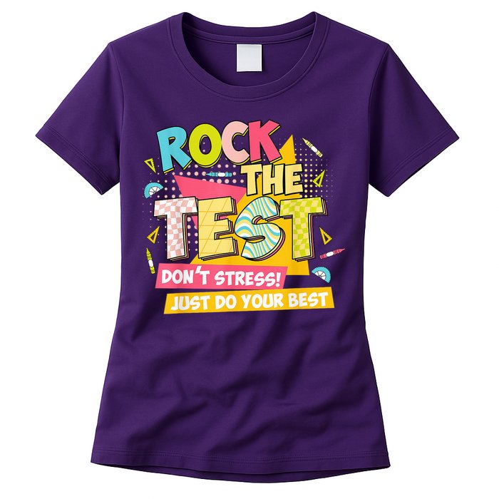 Rock The Test Day Motivational Retro Teachers Testing Day Womens T-Shirt