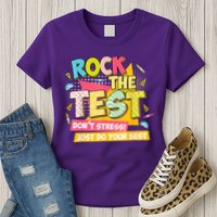 Rock The Test Day Motivational Retro Teachers Testing Day Womens T-Shirt