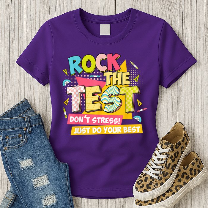 Rock The Test Day Motivational Retro Teachers Testing Day Womens T-Shirt