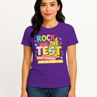 Rock The Test Day Motivational Retro Teachers Testing Day Womens T-Shirt