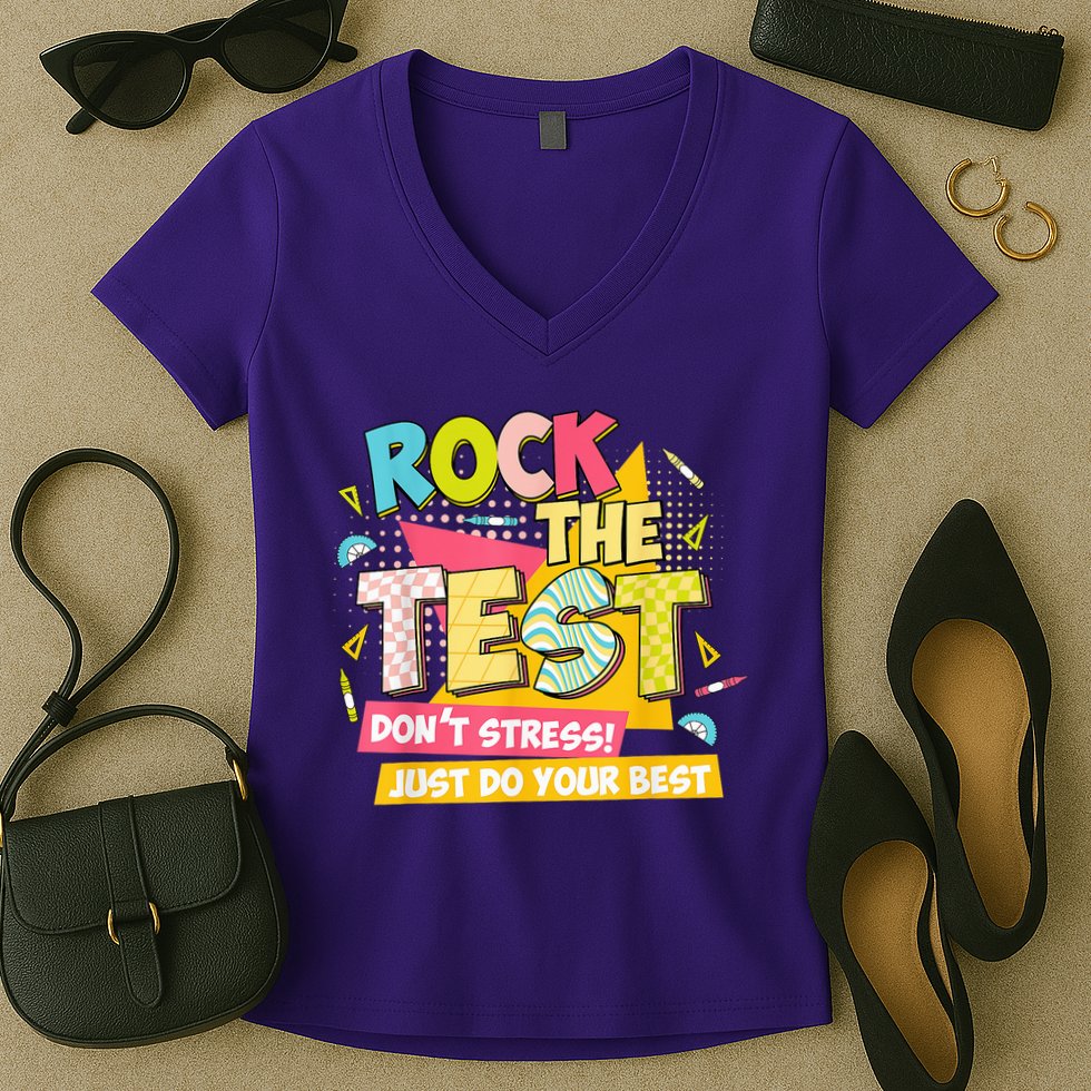 Rock The Test Day Motivational Retro Teachers Testing Day Women's V-Neck T-Shirt