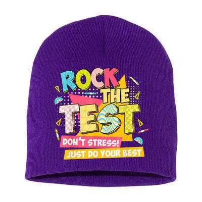 Rock The Test Day Motivational Retro Teachers Testing Day Short Acrylic Beanie