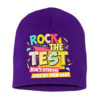 Rock The Test Day Motivational Retro Teachers Testing Day Short Acrylic Beanie
