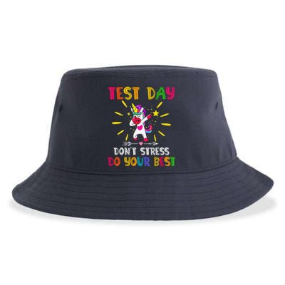 Rock The Test Teacher Test Day Testing Day Funny Teacher Sustainable Bucket Hat