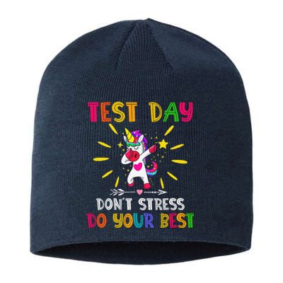 Rock The Test Teacher Test Day Testing Day Funny Teacher Sustainable Beanie