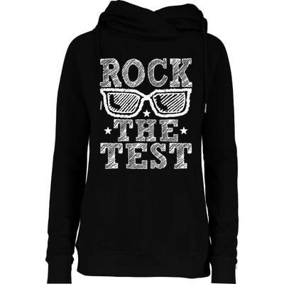 Rock The Test Testing Day Retro Motivational Teacher Womens Funnel Neck Pullover Hood