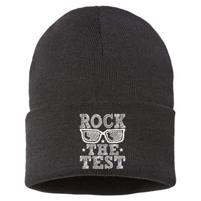 Rock The Test Testing Day Retro Motivational Teacher Sustainable Knit Beanie