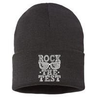 Rock The Test Testing Day Retro Motivational Teacher Sustainable Knit Beanie