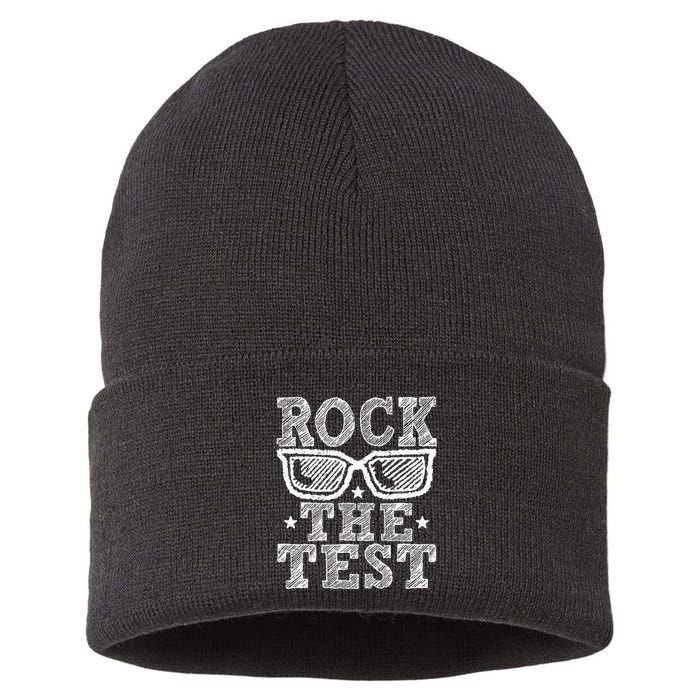 Rock The Test Testing Day Retro Motivational Teacher Sustainable Knit Beanie