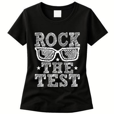 Rock The Test Testing Day Retro Motivational Teacher Womens T-Shirt