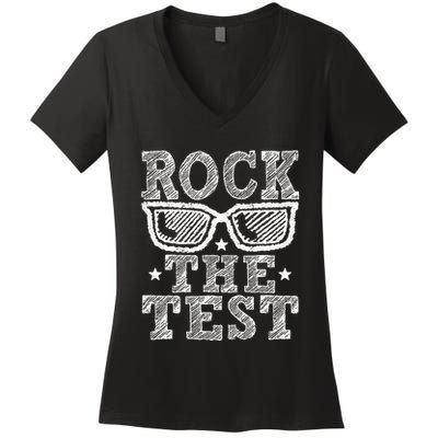 Rock The Test Testing Day Retro Motivational Teacher Women's V-Neck T-Shirt