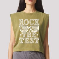 Rock The Test Testing Day Retro Motivational Teacher Garment-Dyed Women's Muscle Tee
