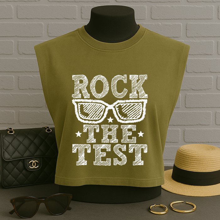 Rock The Test Testing Day Retro Motivational Teacher Garment-Dyed Women's Muscle Tee