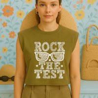 Rock The Test Testing Day Retro Motivational Teacher Garment-Dyed Women's Muscle Tee