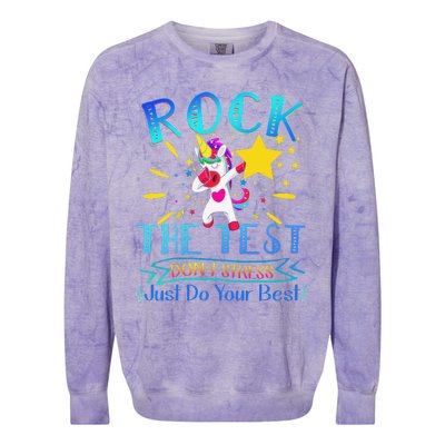 Rock The Test Teacher Test Day Testing Day Funny Teacher Colorblast Crewneck Sweatshirt