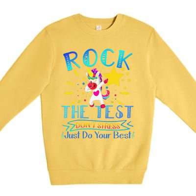 Rock The Test Teacher Test Day Testing Day Funny Teacher Premium Crewneck Sweatshirt