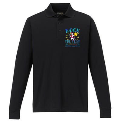 Rock The Test Teacher Test Day Testing Day Funny Teacher Performance Long Sleeve Polo